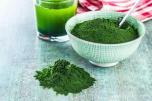 Chlorella or green barley. Detox superfood.